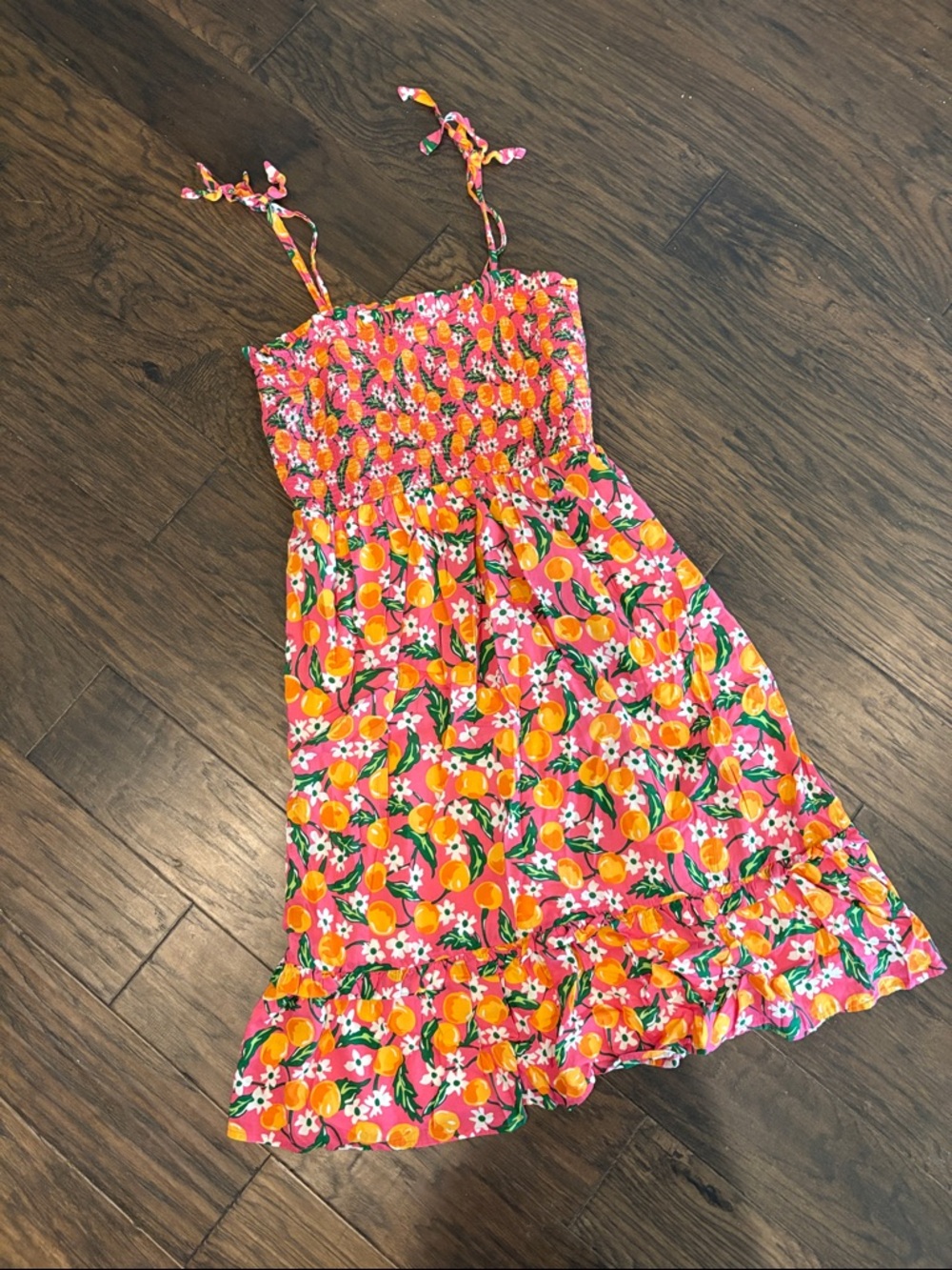 Draper James Pink and Orange Fruit Print Sundress with Tie Straps